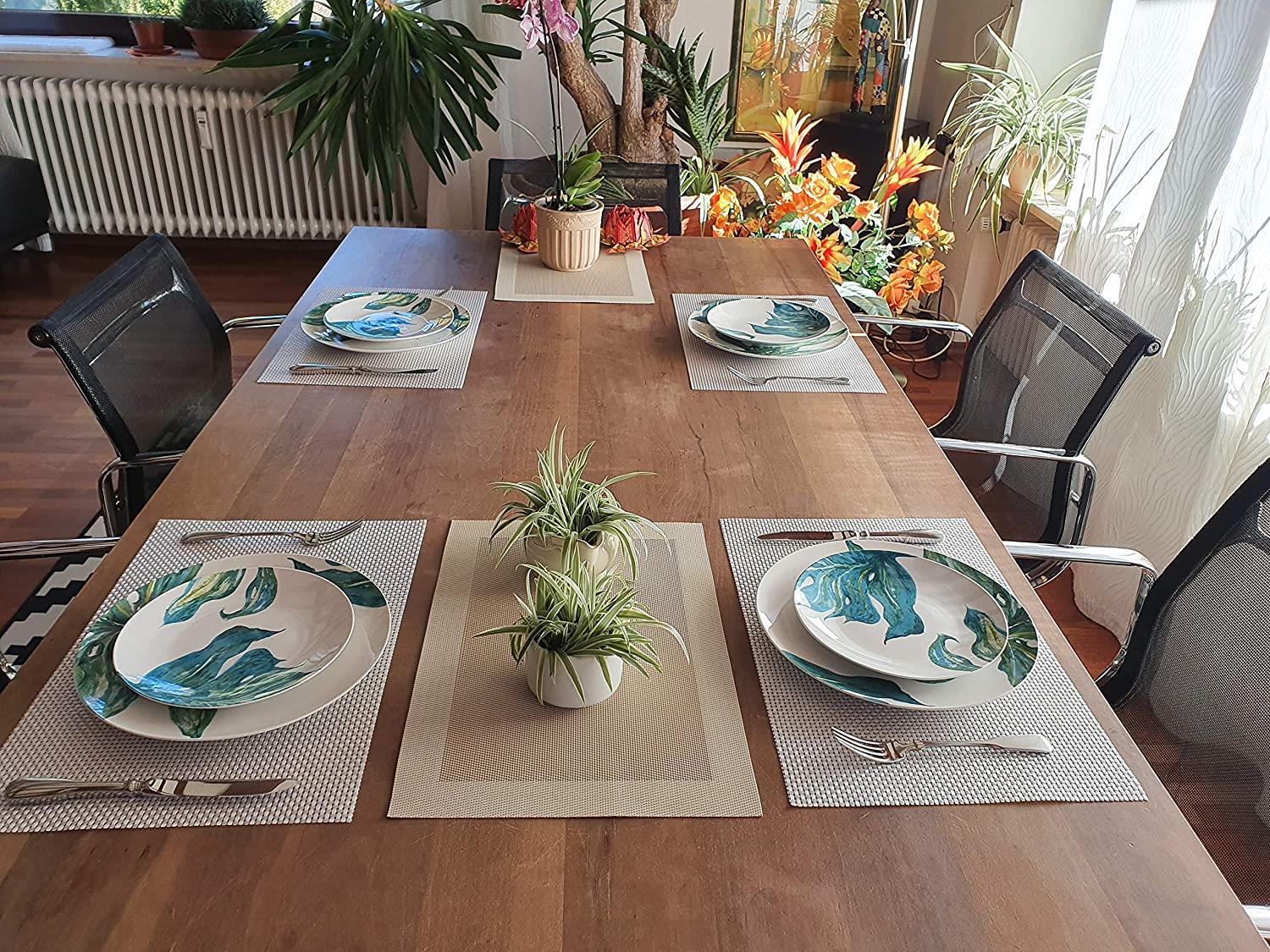 Porzellan Speiseteller Ø27 cm mit orientalischen Blattmotiven Design Green Love im 4er Set