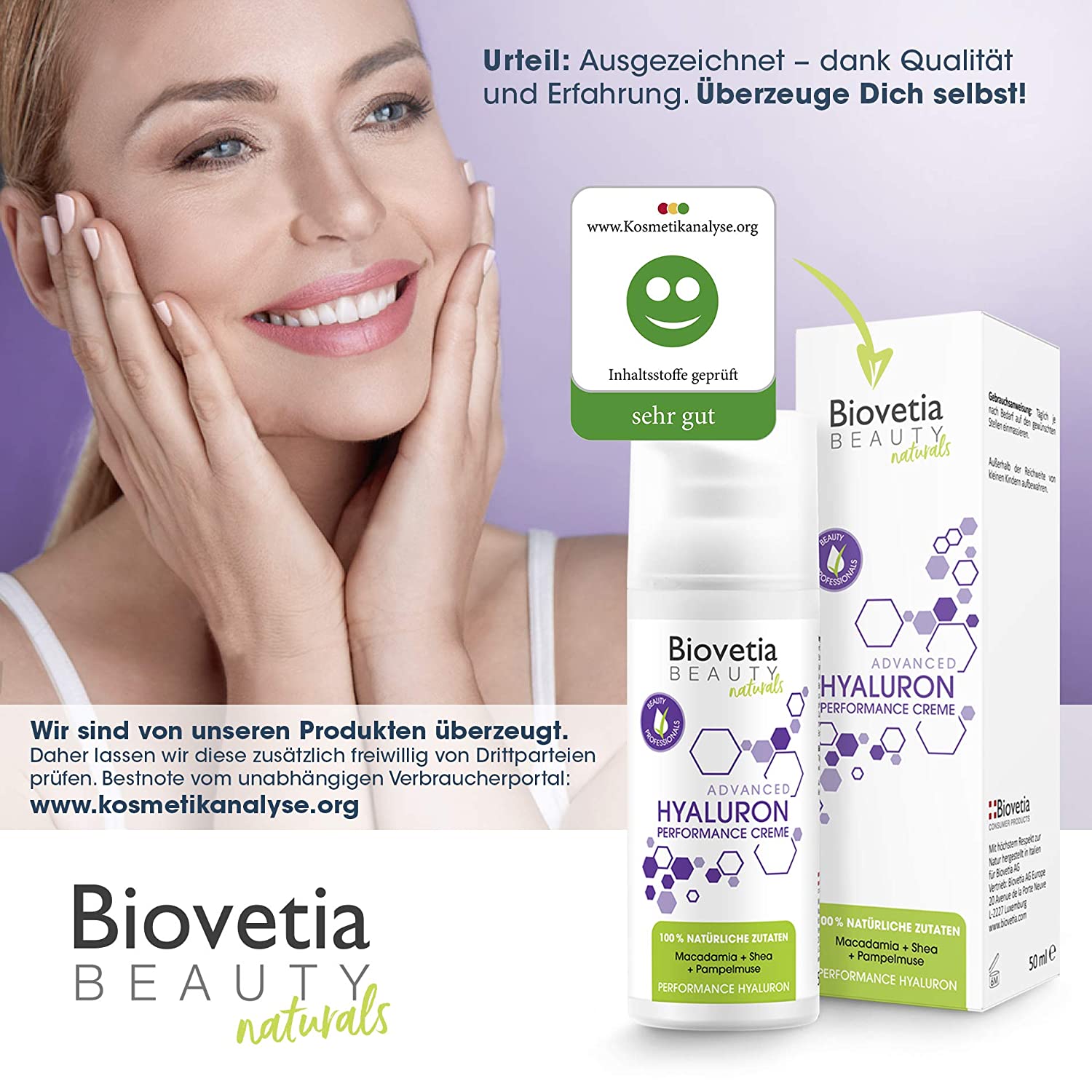 Beauty Advanced Hyaluron Serum Creme gegen Falten, 100% natürliche Hyaluron Creme und Anti Aging Revolution gegen Falten, Anti Aging Hyaluron Booster Formel, 50ml