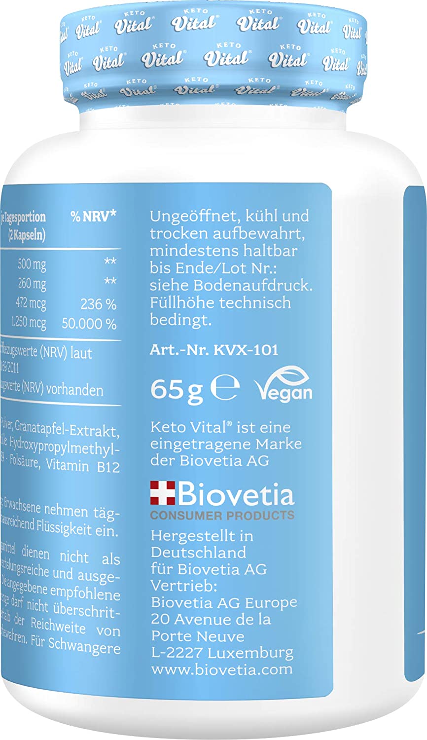 Keto Vital Keto Burn Support vegan mit Apfelessig und Granatapfel während ketogener Diät, 120 Kapseln im 2 Monatsvorrat