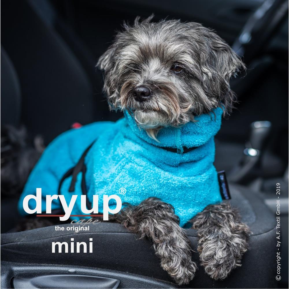 dryup cape Hundebademantel Mini 30 cm Rückenlänge Cyan