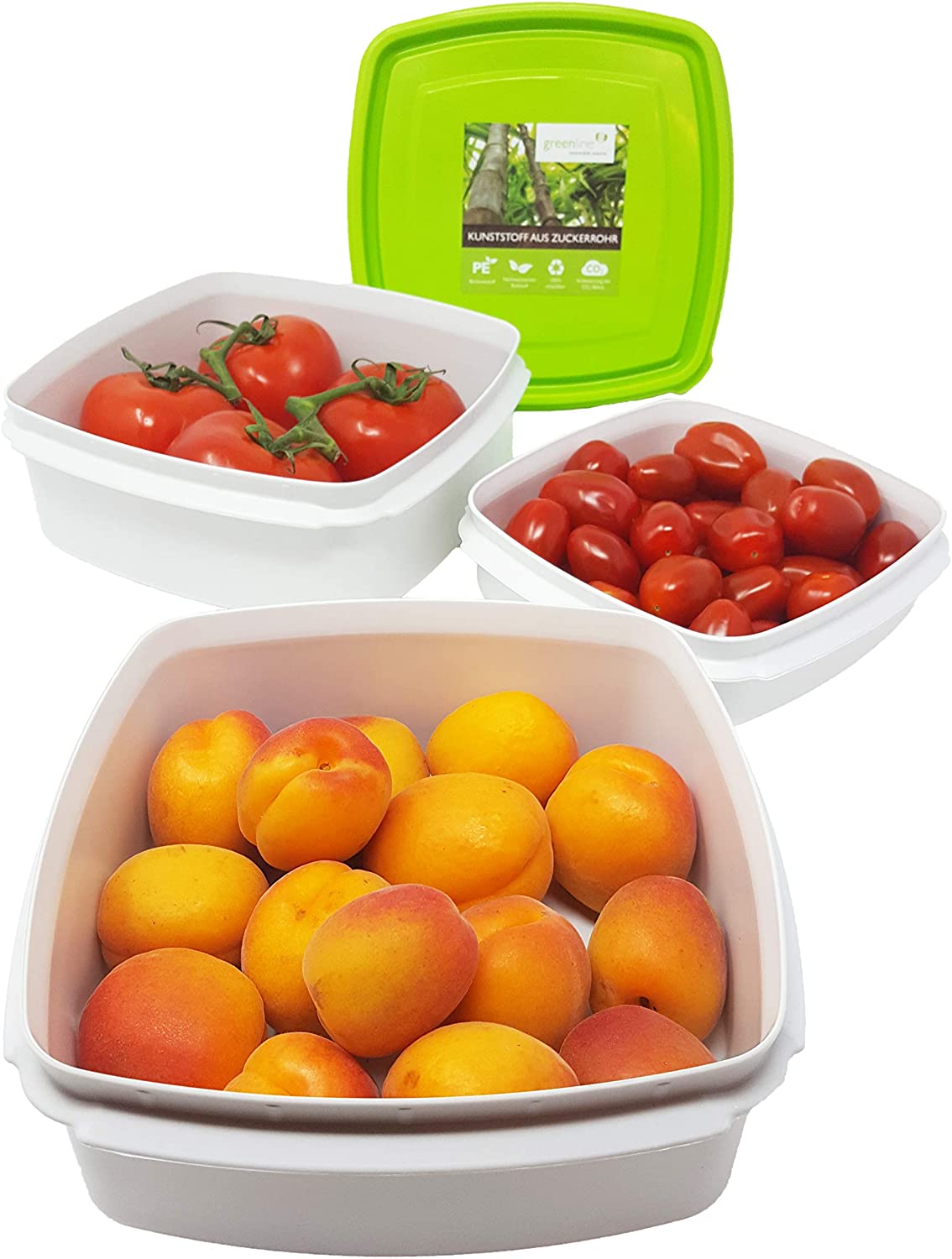 3-er Set Frischhaltedosen Vegan Natürlicher Bio-Kunststoff aus Zuckerrohr 0,7 l + 1,25 l + 2,5 l Frischhalte-Boxen BPA-frei Mikrowellengeeignet, Spülmaschinenfest Gefrierdose bis - 40°C