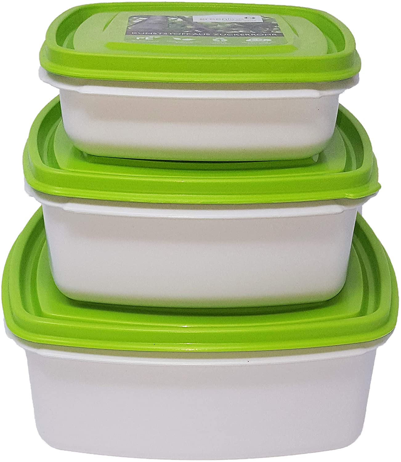 3-er Set Frischhaltedosen Vegan Natürlicher Bio-Kunststoff aus Zuckerrohr 0,7 l + 1,25 l + 2,5 l Frischhalte-Boxen BPA-frei Mikrowellengeeignet, Spülmaschinenfest Gefrierdose bis - 40°C