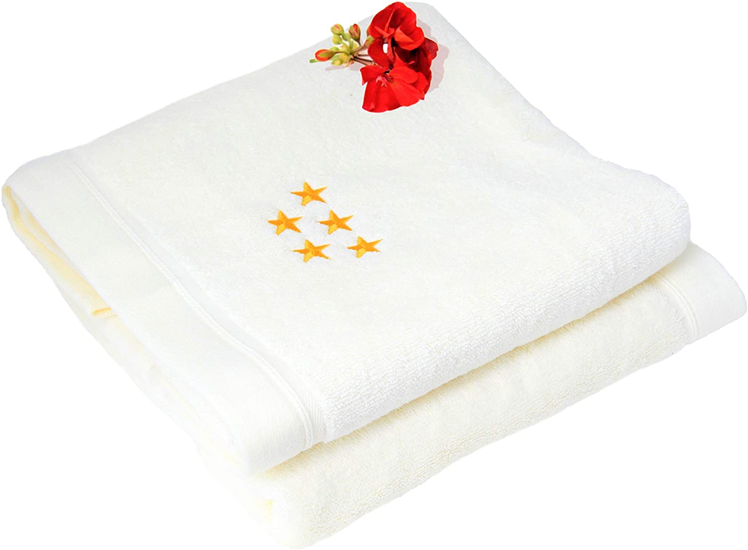 Bio Handtücher mit Stickerei Doppelpack 50x100 Creme-Weiss Bio-Baumwolle Oeko-TEX und GOTS Zertifiziert EU Produktion