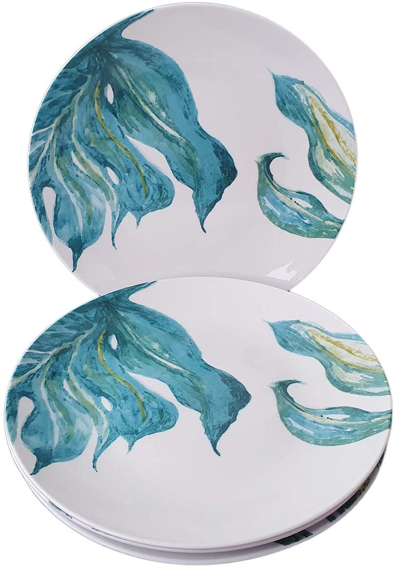 Kleine Porzellanteller Ø20,5cm Salatteller Frühstücksteller Dessertteller Vorspeisenteller 4er-Set mit orientalischen Blattmotiven Design Green Love