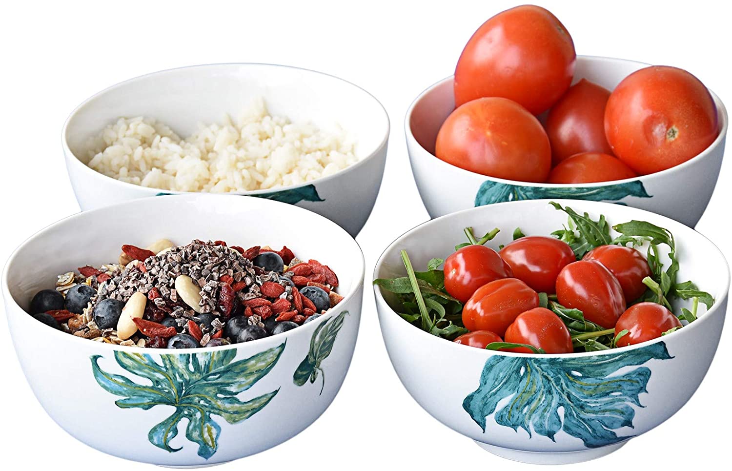 Grosse Porzellan Müslischale Suppenschale Reisschale Servierschale im 4er Set 600ml Ø15,5 cm Design Green Love