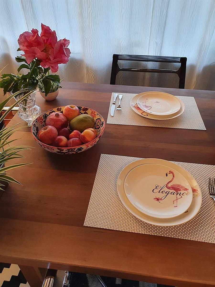 Bunte Servierschale aus Keramik - Salatschüssel mit rot brauner Bemalung Geeignet als Servierschüssel für Beilagen, Snacks oder Obstschüssel