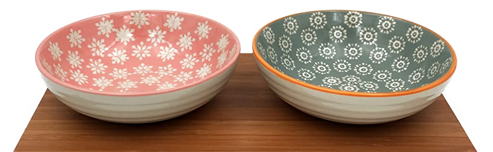 Asiatische Servierschalen Snackschalen mit Servierbrett aus Bambus, Holz Brettchen mit 2 Keramik Schalen