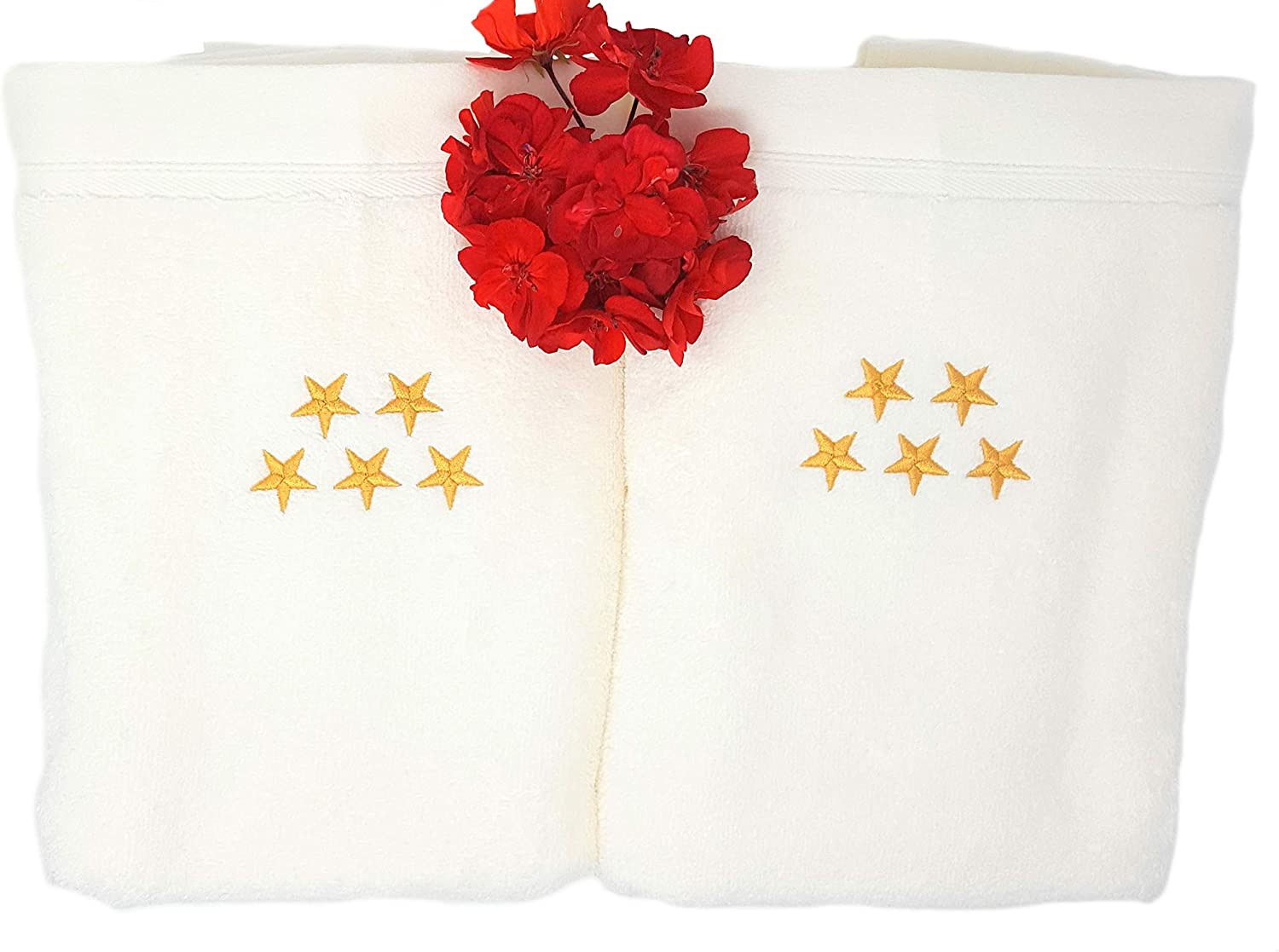 Bio Handtücher mit Stickerei Doppelpack 50x100 Creme-Weiss Bio-Baumwolle Oeko-TEX und GOTS Zertifiziert EU Produktion