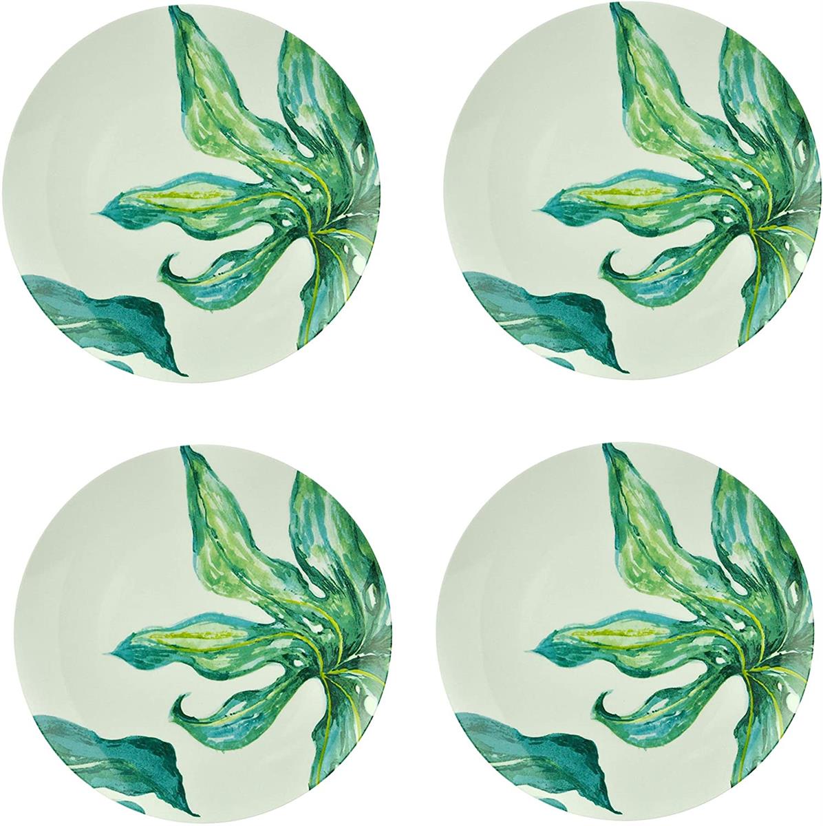 Kleine Porzellanteller Ø20,5cm Salatteller Frühstücksteller Dessertteller Vorspeisenteller 4er-Set mit orientalischen Blattmotiven Design Green Love