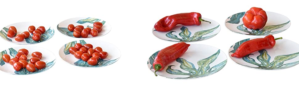 Kleine Porzellanteller Ø20,5cm Salatteller Frühstücksteller Dessertteller Vorspeisenteller 4er-Set mit orientalischen Blattmotiven Design Green Love