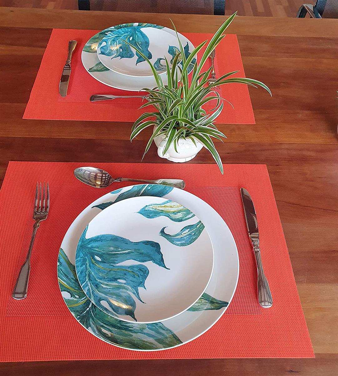 Kleine Porzellanteller Ø20,5cm Salatteller Frühstücksteller Dessertteller Vorspeisenteller 4er-Set mit orientalischen Blattmotiven Design Green Love