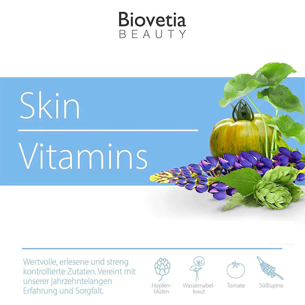 Haut Vitamine Kapseln für die Haut am ganzen Körper mit Experten-Rezeptur, Hautvitamine mit Biotin und Zink, 60 Kapseln