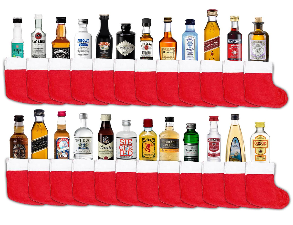 Außergewöhnlicher Spirituosen Adventskalender - hochwertige Miniaturen mit Rum, Whisky, Vodka, Gin