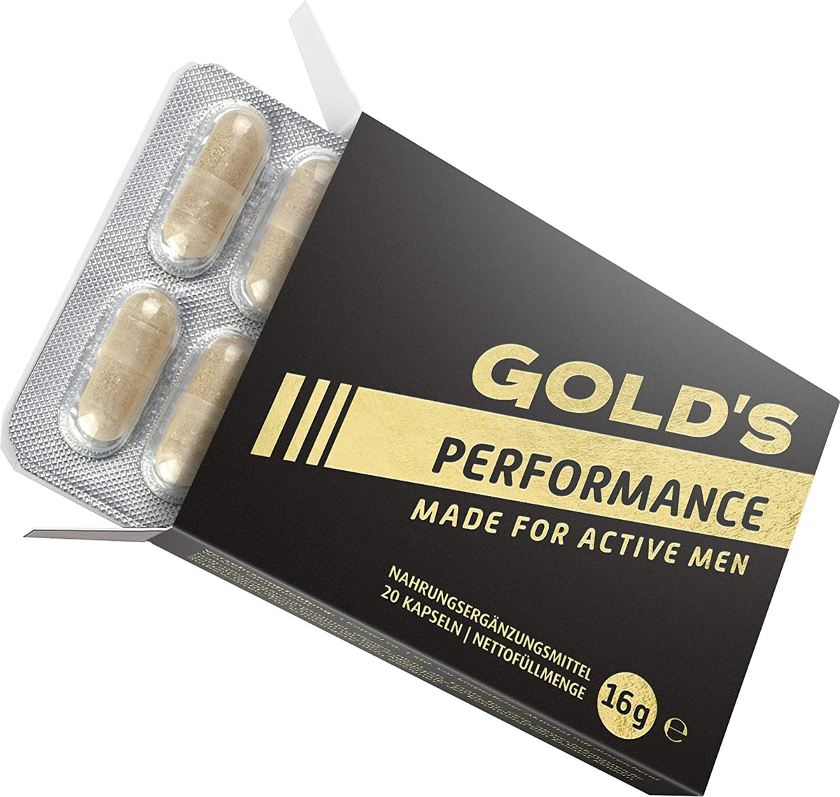 GOLD&#39;s Performance For Active Men, für Männer, kraftvoll für Liebe + Lust, Mit Potenz-Baum Extrakt, mehr Spaß weniger Frust, rezeptfrei, 20 Kapseln