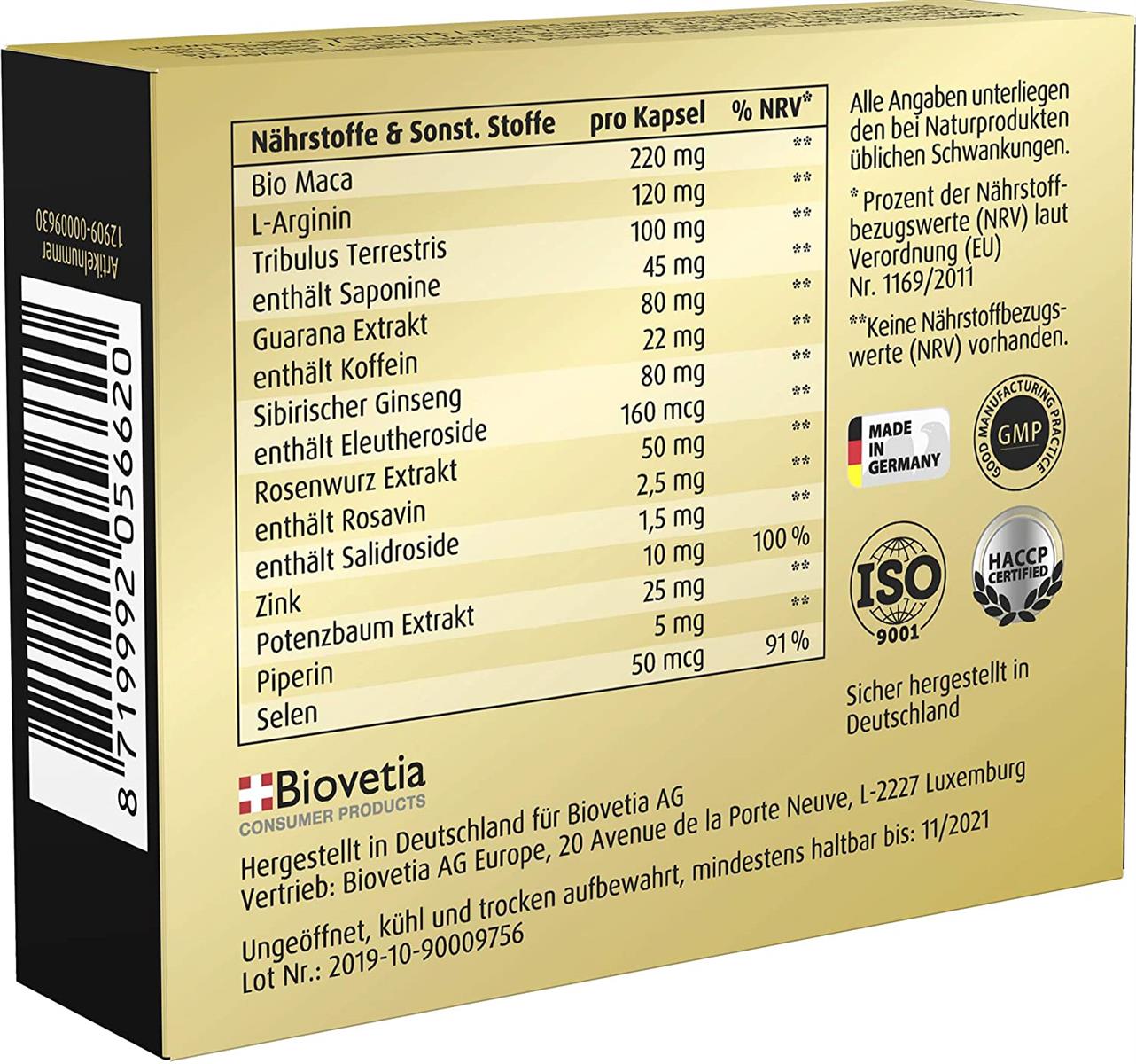 GOLD's Performance For Active Men, für Männer, kraftvoll für Liebe + Lust, Mit Potenz-Baum Extrakt, mehr Spaß weniger Frust, rezeptfrei, 20 Kapseln