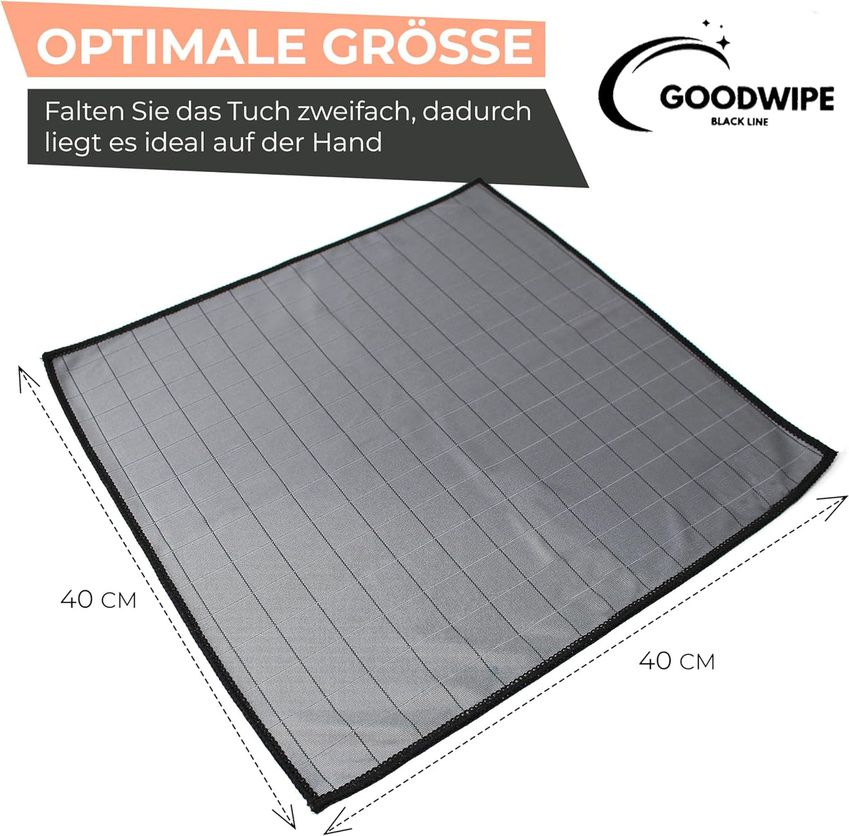 Goodwipe® 4X Premium Carbon-Tücher Auto 40x40cm zur Reinigung der Autoscheiben | Saugstarkes Glasreinigungstuch ohne Schlieren &amp; Streifen | Auto-Fenstertuch für Glas- &amp; Spiegeloberflächen 400GSM