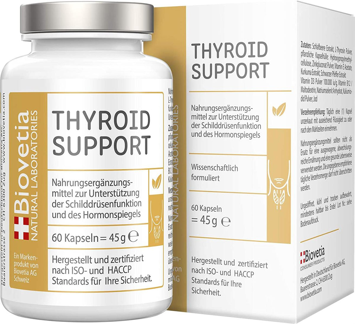 Schilddrüse Support, mit Jod + Selen und L-Thyrosin zur Unterstützung der Schilddrüsenfunktion und deren Hormonspiegel + gesunder Stoffwechsel, 60 Kapseln