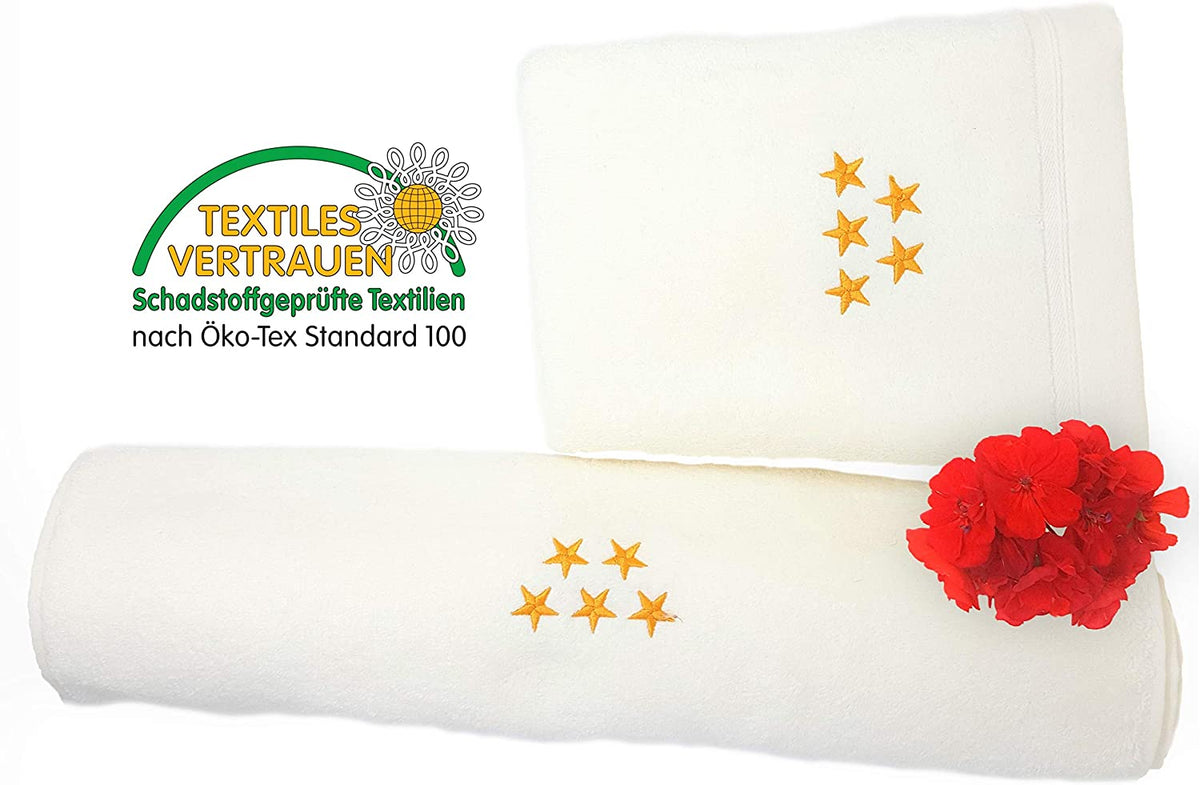 Bio Handtücher mit Stickerei Doppelpack 50x100 Creme-Weiss Bio-Baumwolle Oeko-TEX und GOTS Zertifiziert EU Produktion