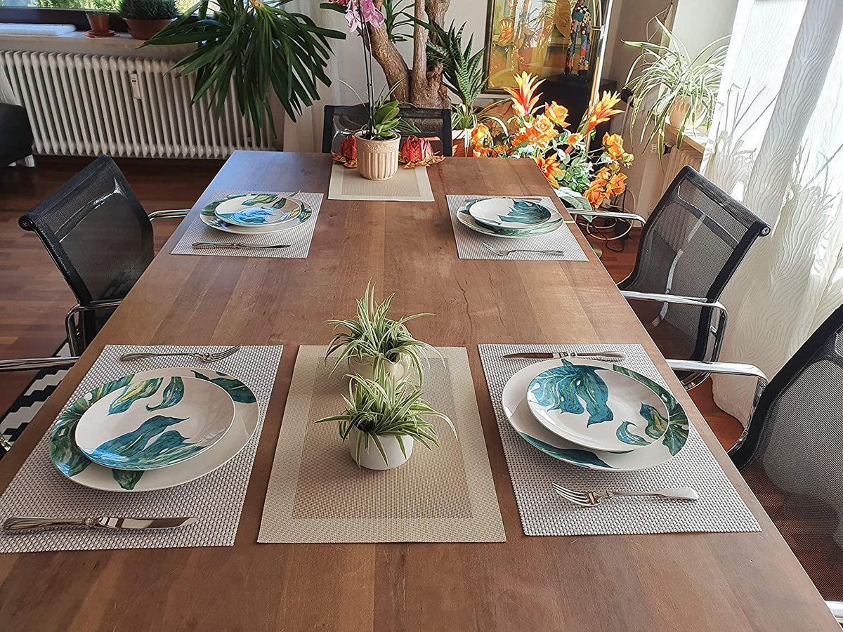 Kleine Porzellanteller Ø20,5cm Salatteller Frühstücksteller Dessertteller Vorspeisenteller 4er-Set mit orientalischen Blattmotiven Design Green Love