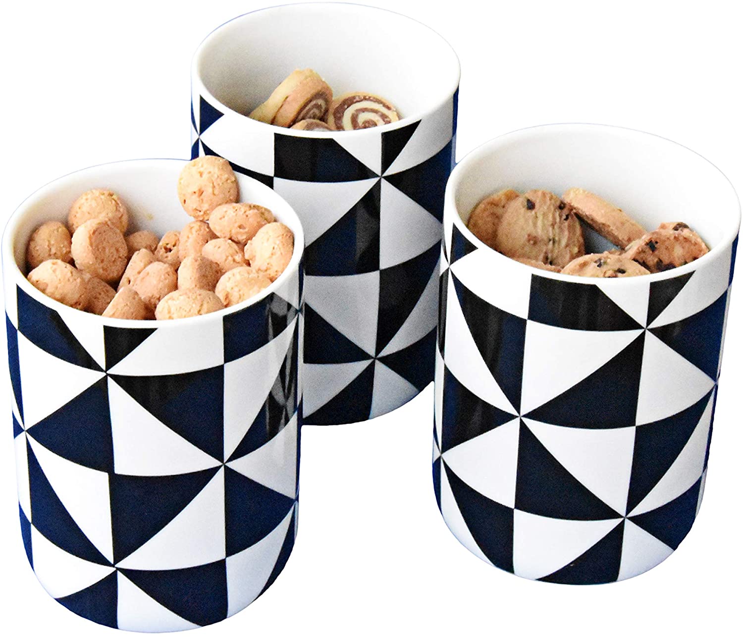 3 Dekorative Aufbewahrungsdosen aus Porzellan mit Deckel aus Akazienholz und Silikondichtung