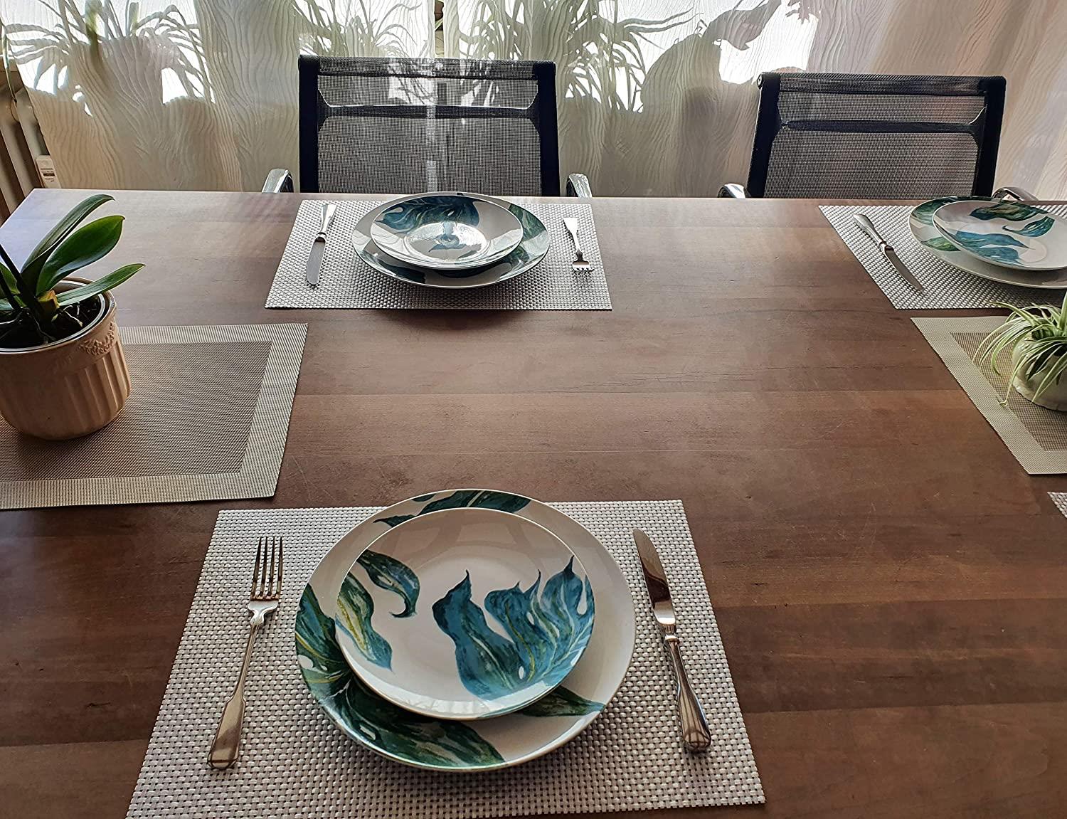 Porzellan Speiseteller Ø27 cm mit orientalischen Blattmotiven Design Green Love im 4er Set