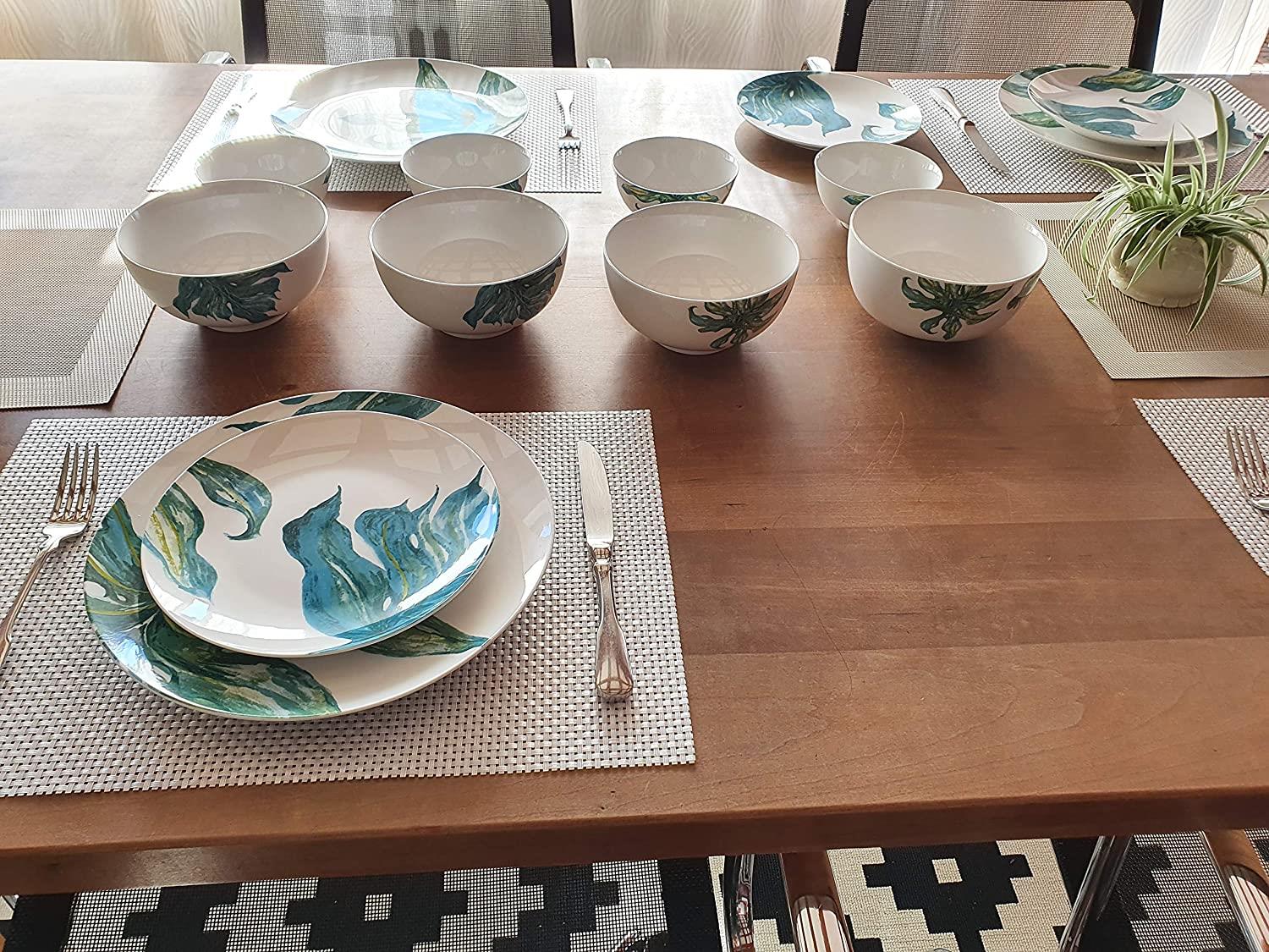 Grosse Porzellan Müslischale Suppenschale Reisschale Servierschale im 4er Set 600ml Ø15,5 cm Design Green Love